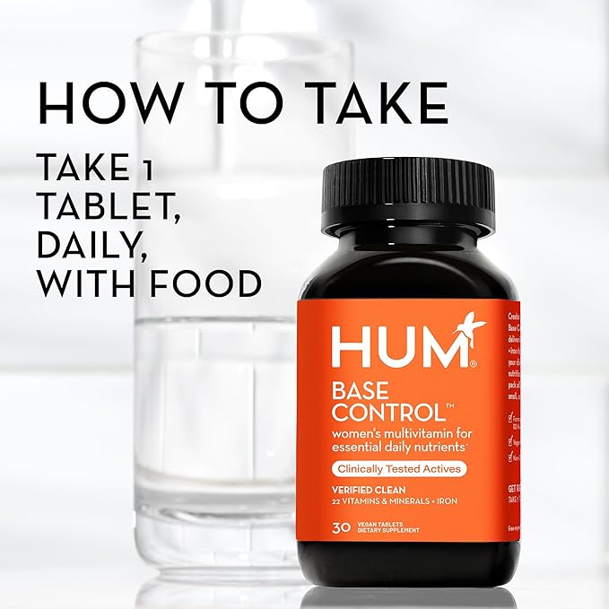 HUM Base Control - Daily Women's Multivitamin & Minerals w/B Complex, Vitamin C, 22 Micro-Nutrients + Iron & Biotin to Support Pre-Menopause Women - Non-GMO & Gluten-Free (30 Tablets)