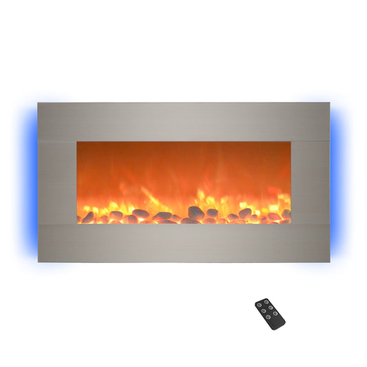 Electric Fireplace - 30 Inch Wall Mounted Fireplace - 13 Backlight Colors and Remote Controlled LED Flames, Heat, and Brightness by Northwest (Silver)