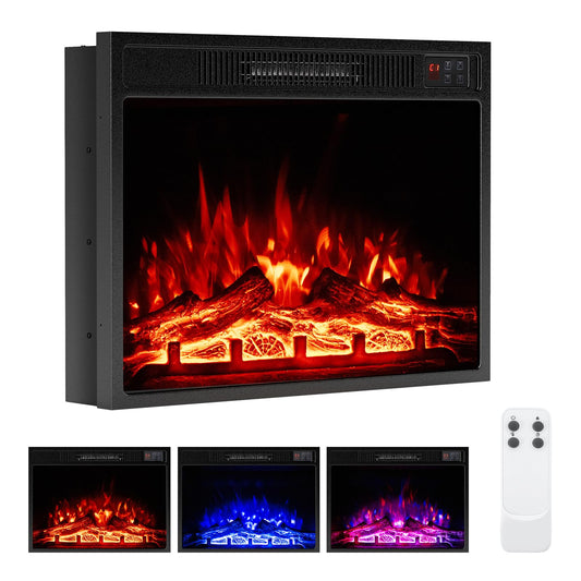 Tangkula 23" Electric Fireplace, 5,000 BTU Fireplace Insert with Remote Control, 3 Flame Colors & Brightness Levels, Recessed Fireplace Heater with 1-8H Timer, Thermostat & Overheat Protection