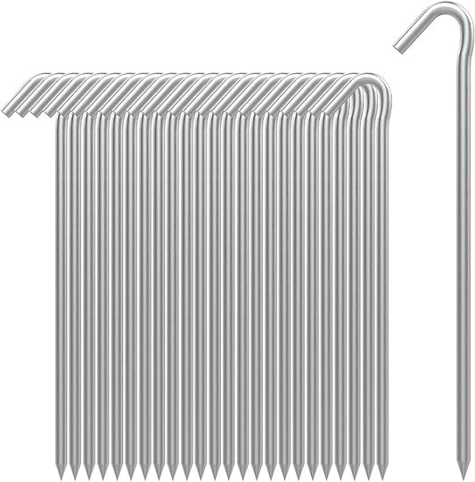 AAGUT Tent Stakes Metal Garden Edging Fence Hooks Yard Camping Stake Heavy Duty Galvanized 9 Inch 6 Gauge Tent Pegs for Tarp, Inflatable, Outdoor Christmas Decorations, 25 Pack