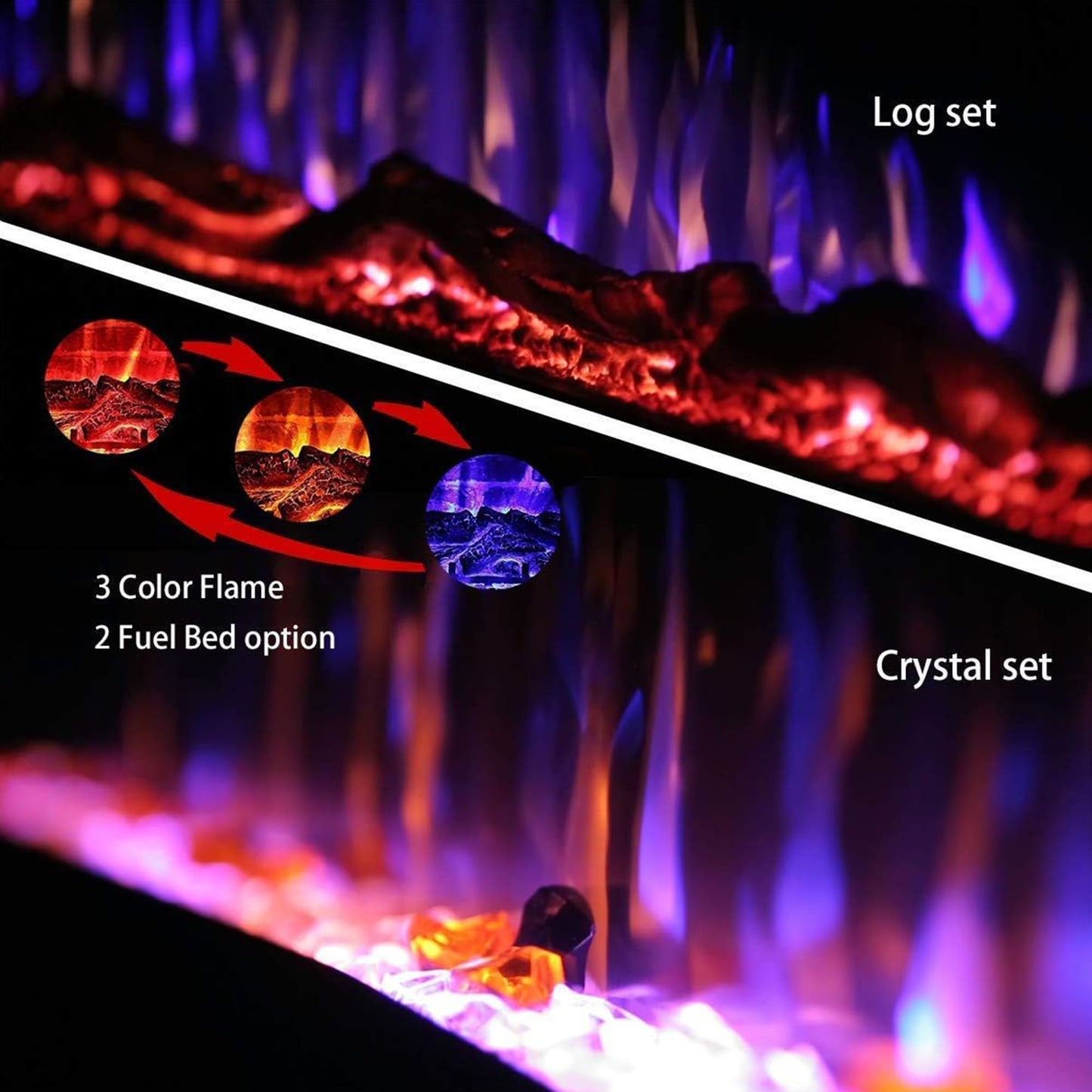 Valuxhome 36" Electric Fireplace, WiFi App Control, Wall-Mount & Recessed, 3 Flame Colors, 5 Brightness, Overheating Protection, Touch Screen, 750/1500W,Timer,Hard-Wire