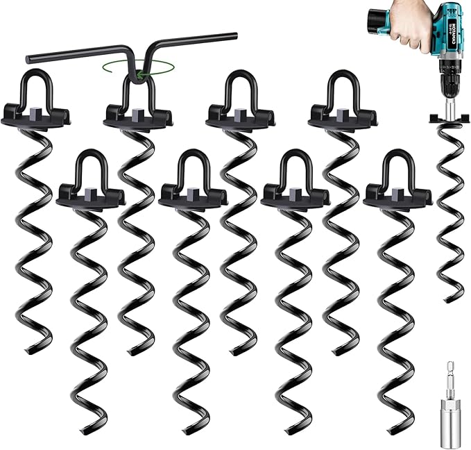 8 Pack Ground Anchors, Heavy Duty Trampoline Stakes, Spiral Stakes Earth Anchors for Tent, Canopy, Hen House, Dog Tie Out, Ground Anchors Screw in Holds up to 220 lbs
