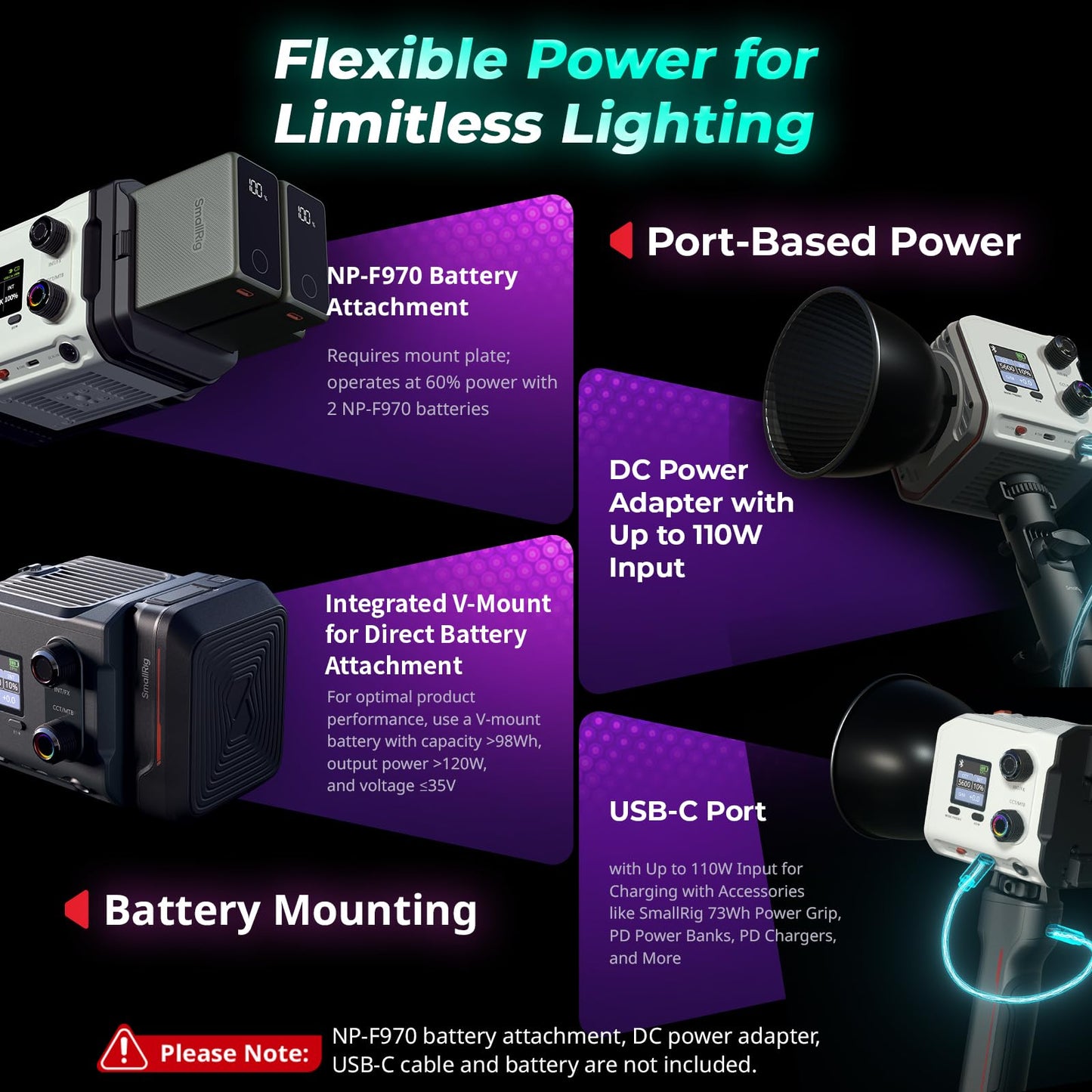 SmallRig RC 100C RGBWW LED Video Light, with App Control, 100W Mini COB Continuous Output Lighting, Handheld Spotlight 2700-10000K/CRI 96+/TLCI 98+/12 Effects, 11000Lux/1m, Lite Version White, 5340