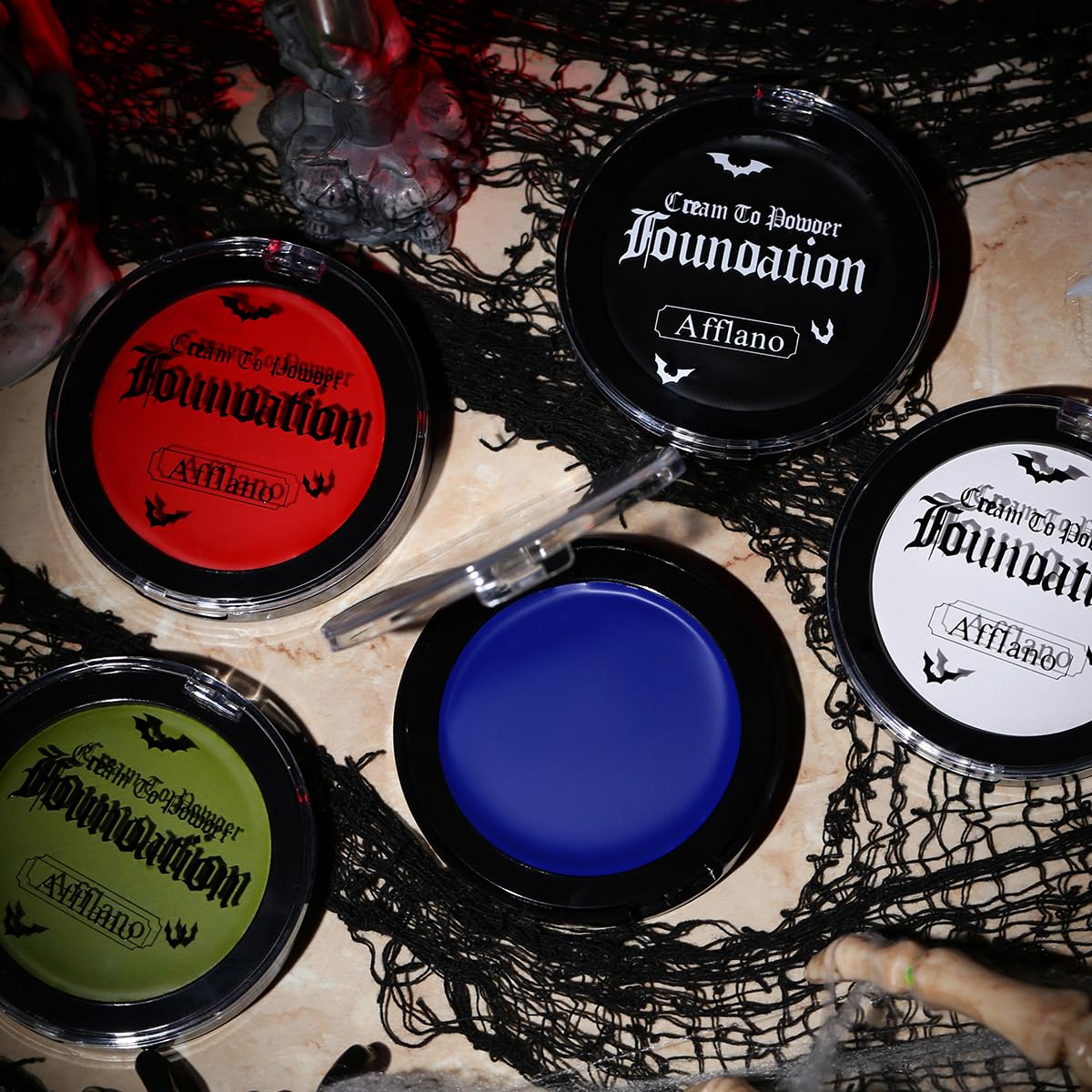 Blue Face Paint Cream to Powder Makeup Foundation, Professional Dark Blue Face Painting Concealer for Adults & Kids, Non-Toxic Halloween SFX Make up Body Paint for Smurf Mystique Cosplay Avatar Makeup