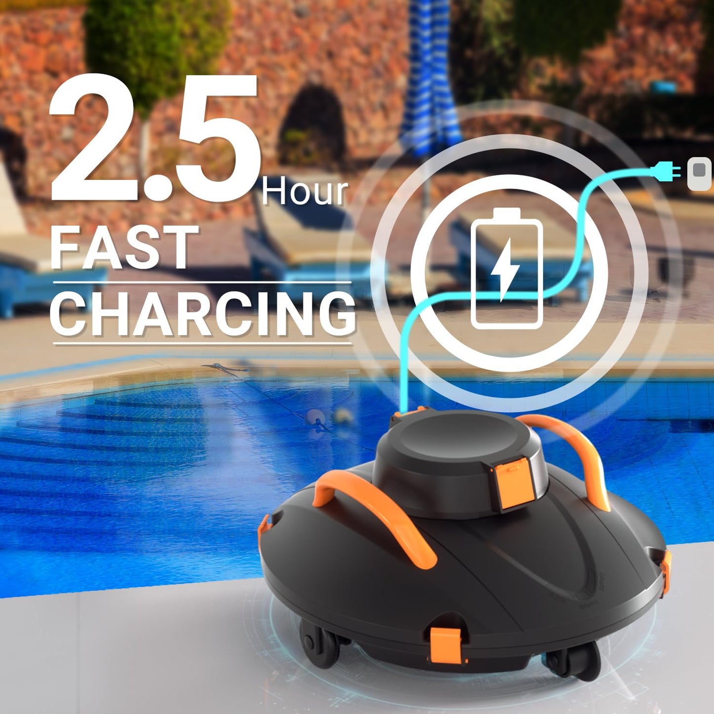 Cordless Robotic Pool Cleaner, Lasts 120 Min, Smart Sensor, Automatic Vacuum for Above-Ground Pools up to 914 Sq.ft, Portable