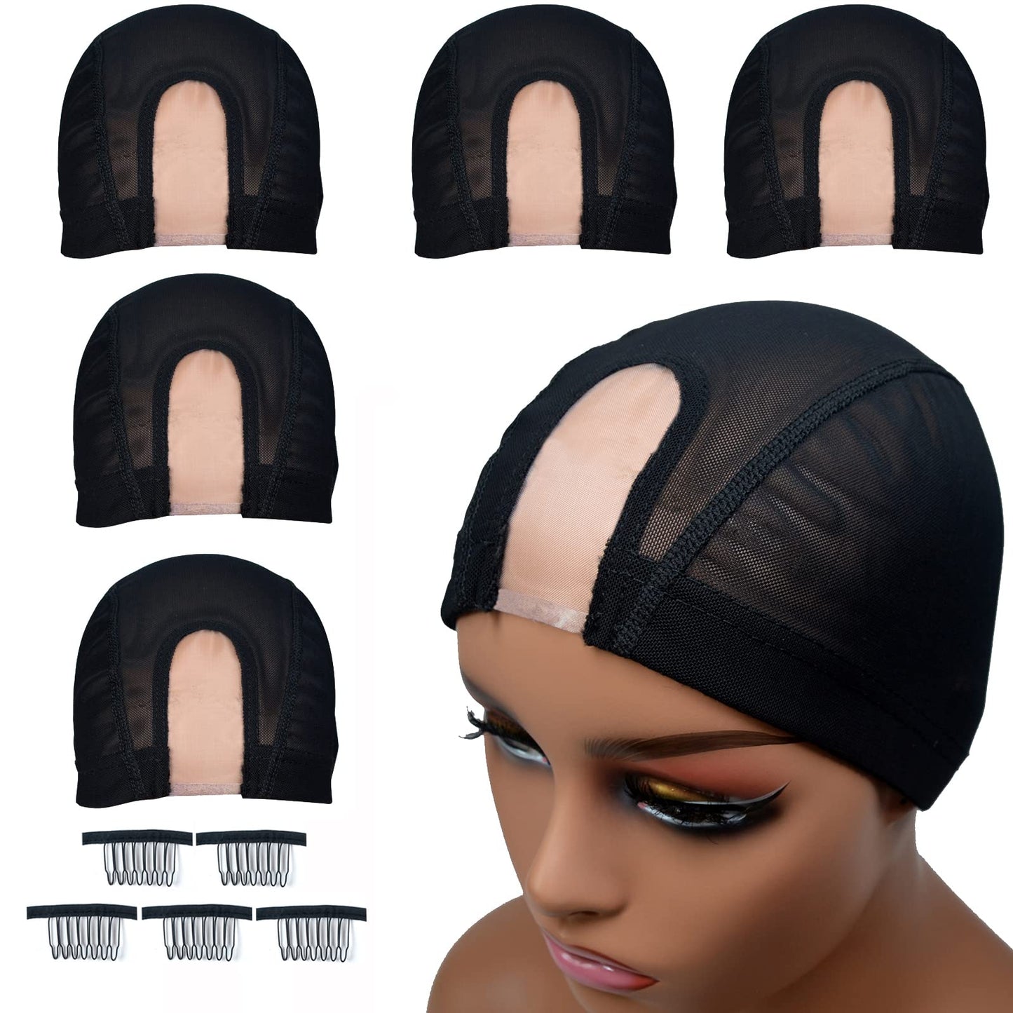 Highshion 5pcs Spandex Mesh Dome Wig Cap For Making wig, Elastic Dome Mesh Cap small holes, Dome caps for men women