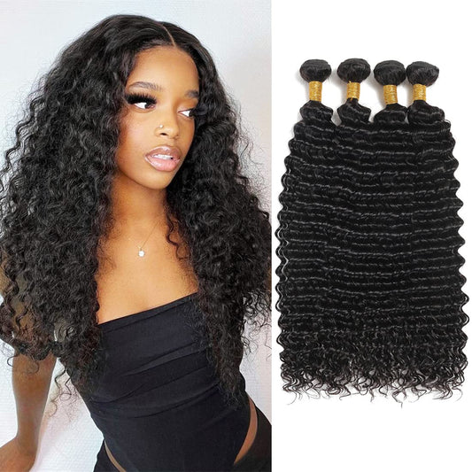 Brazilian Deep Curly 4 Bundles Human Hair 10 12 14 16 Inch Natural Color Deep Wave Bundles 100% Brazilian Virgin Remy Hair Curly
