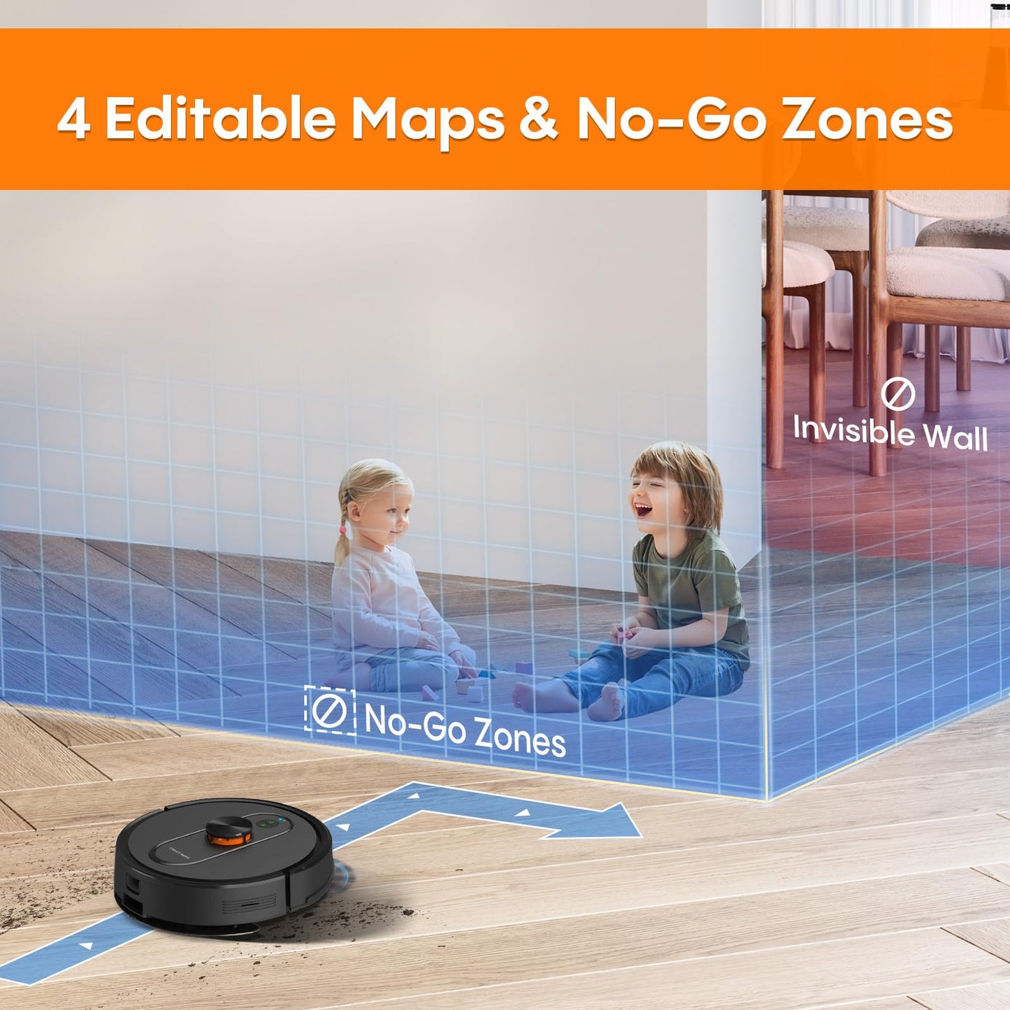 Robot Vacuum and Mop with Self-Emptying, 5000Pa Robotic Vacuum with Mapping, 60-Day Hands-Free Cleaning,LiDAR Navigation,No-Go Zones,Wi-Fi/App/Alexa Control, Perfect for Pet, Hard Floors, Carpet