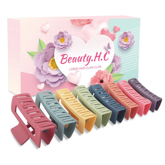 Beauty.H.C Hair Clip, 8PCS Large Colorful Square Claw Clips for Thick Thin Curly Long Hair, Strong Hold, Nonslip, Pastel Matte, 4.1 Inches, Women Girls, Gift