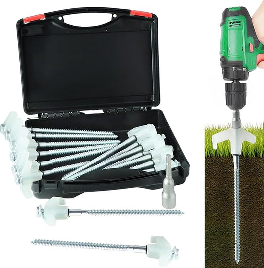 8" Screw in Tent Stakes-15 Pack Metal Ground Anchors for Camping-Tent Stakes Heavy Duty, Threaded Spikes with Hex Head Driver, Includes Storage Box