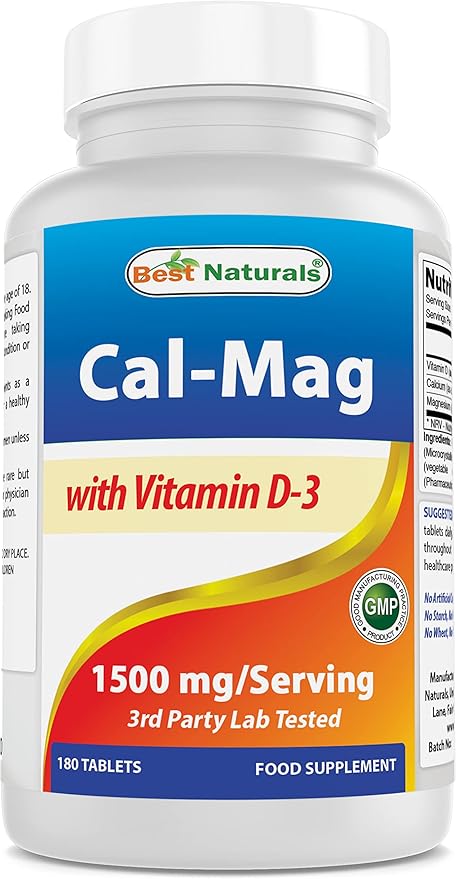Best Naturals Calcium Magnesium with Vitamin D3 1500mg Serving 180 Tablets (180 Count (Pack of 1))