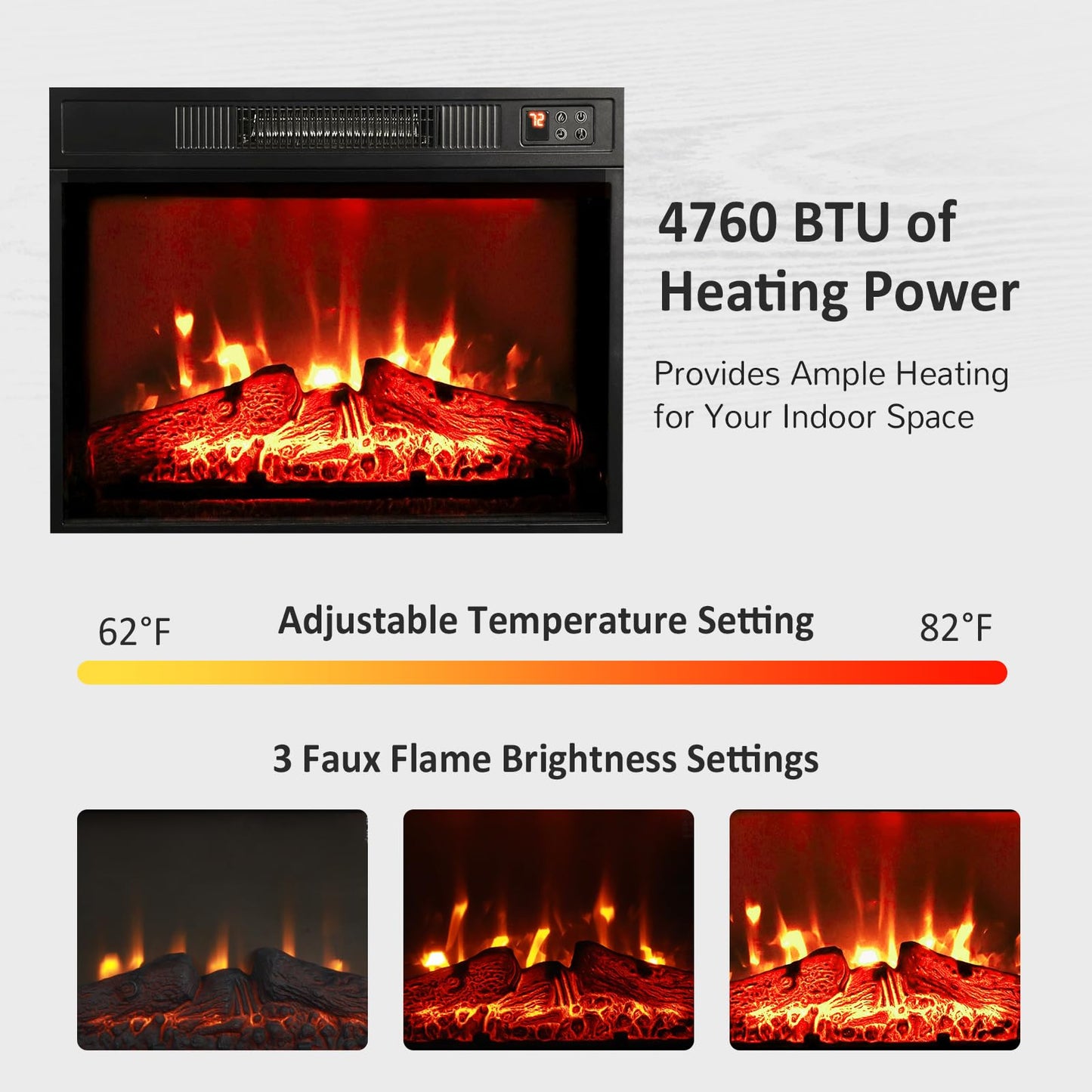 Naice 72" Electric Fireplace with Mantel and Cabinets, LED Light Fireplace TV Stand for TVs up to 80", 3D Realistic Flame Heater with Stacked Stone Surround for Living Room