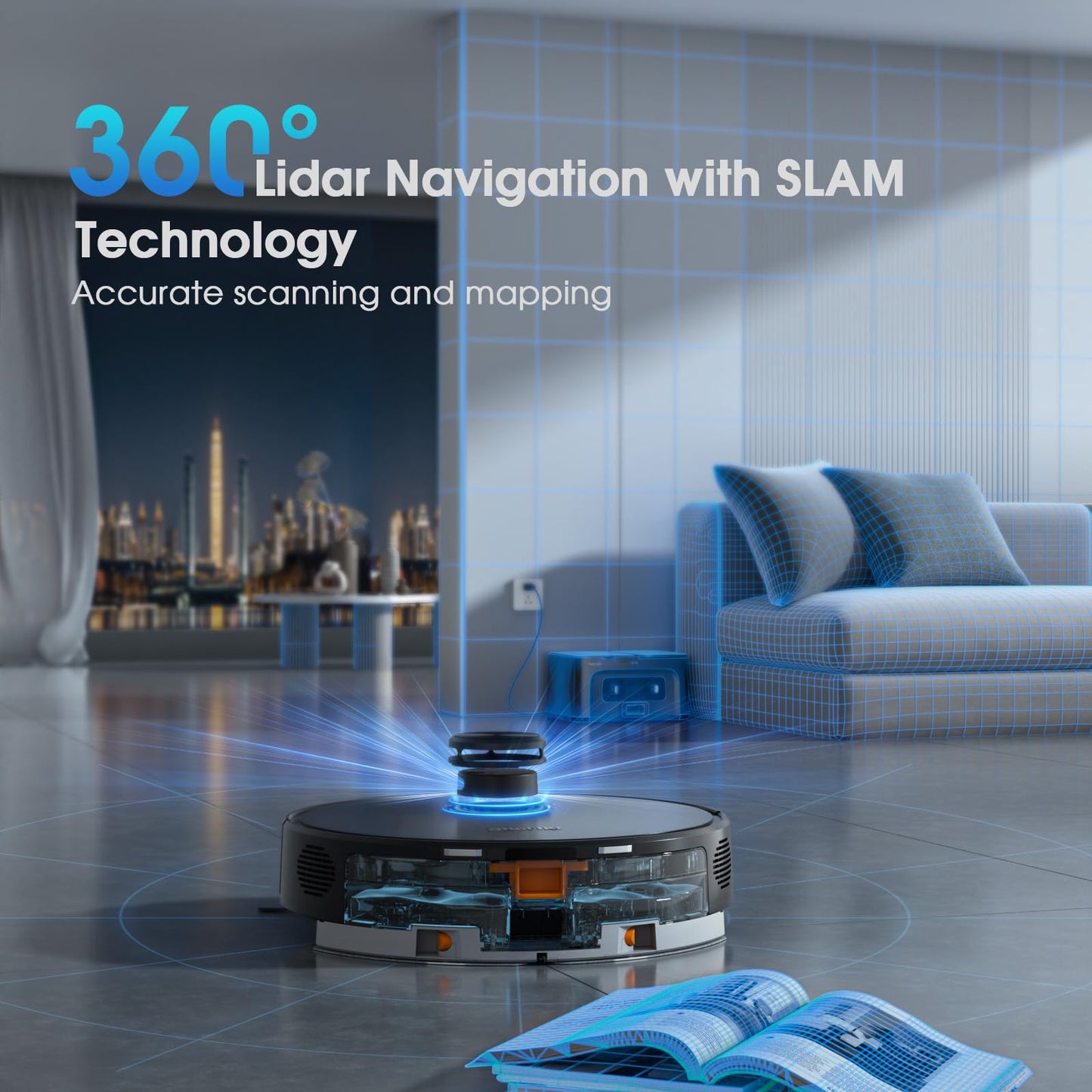 Robot Vacuum and Mop, 3-in-1 Robotic Vacuums Cleaner with LiDAR Navigation Smart Mapping & Max Strong 6000Pa Suction, Self Emptying Bases for 70 Days, WiFi/App/Alexa Voice Control, Obstacle Avoidance