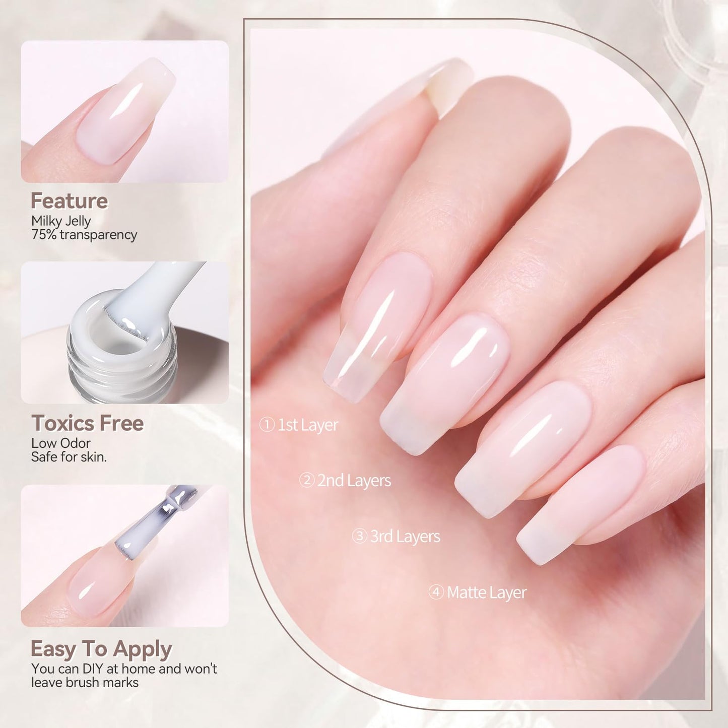 Born Pretty Milky White Gel Nail Polish Jelly White Sheer Translucent Neutral Gel Polish Hema-Free Soak Off Nail Art Gel 15ml, 0.54 Fl Oz