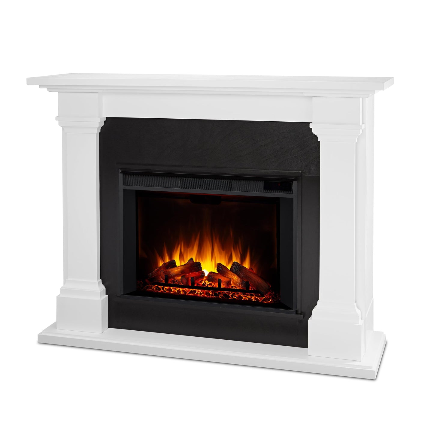 Real Flame Callaway 63" Grand Electric Fireplace with Mantel in White, Free-Standing Oversized Indoor Electric Fireplace with Mantel, Adjustable Thermostat, Automatic Safety Shut-Off