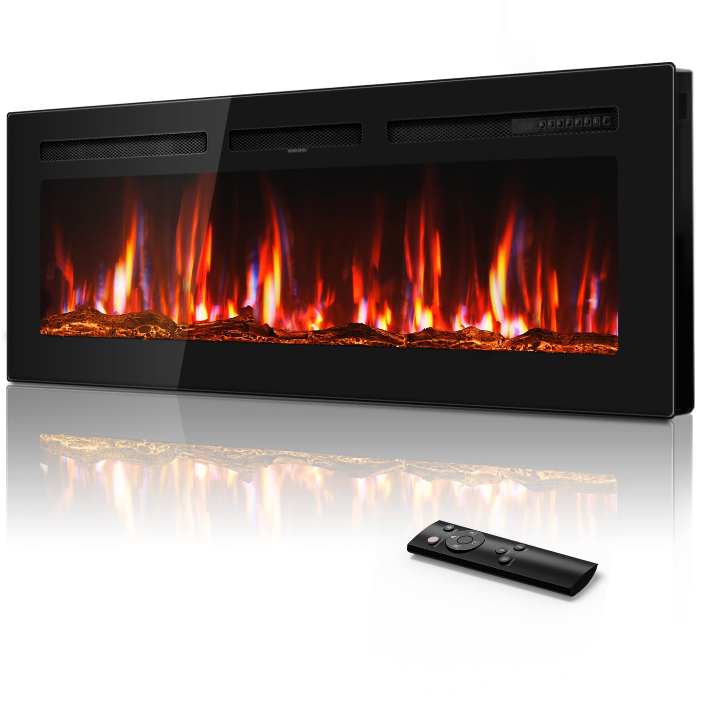 Manastin 50" Ultra-Thin Electric Fireplace Recessed and Wall Mounted with Remote Control, 12 Adjustable Color Fireplace Heater(60-99°F Thermostat), Low Noise, Timer, Child Lock