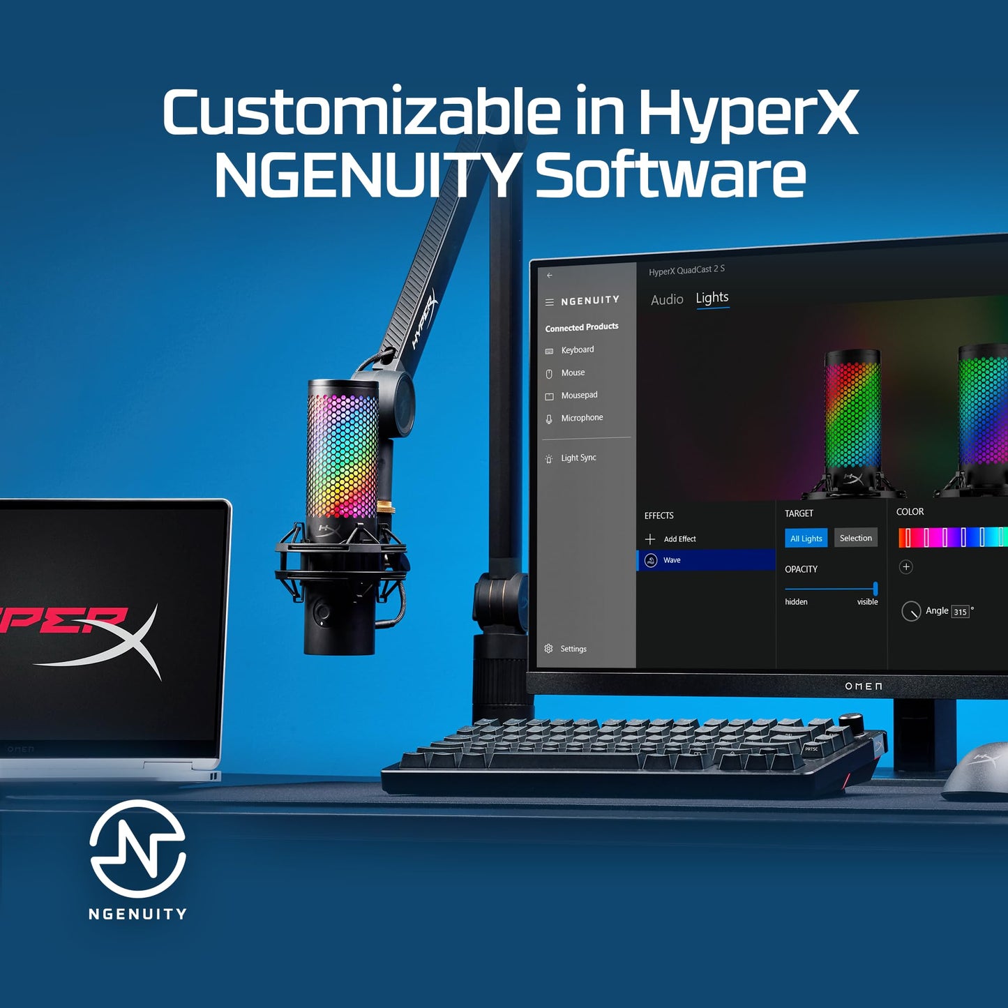HyperX QuadCast 2 S – USB Microphone, with RGB Lighting, Streaming and Podcasting, with On-Board Controls, LED Lighting, Removable Shock Mount, PC, Mac, USB-C - Black