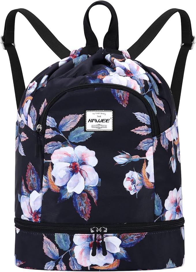 Dry Wet Drawstring Backpack with Shoe Compartment for Women Adjustable Gym Bag