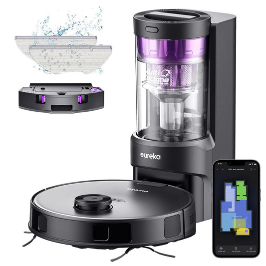 Eureka Robot Vacuum with Bagless Self Emptying Station, 2 in 1 Robotic Vacuum and Mop Combo, 60-Day Capacity, 4000Pa Suction, Auto Lifting Mop, LiDAR Navigation,NER E10s