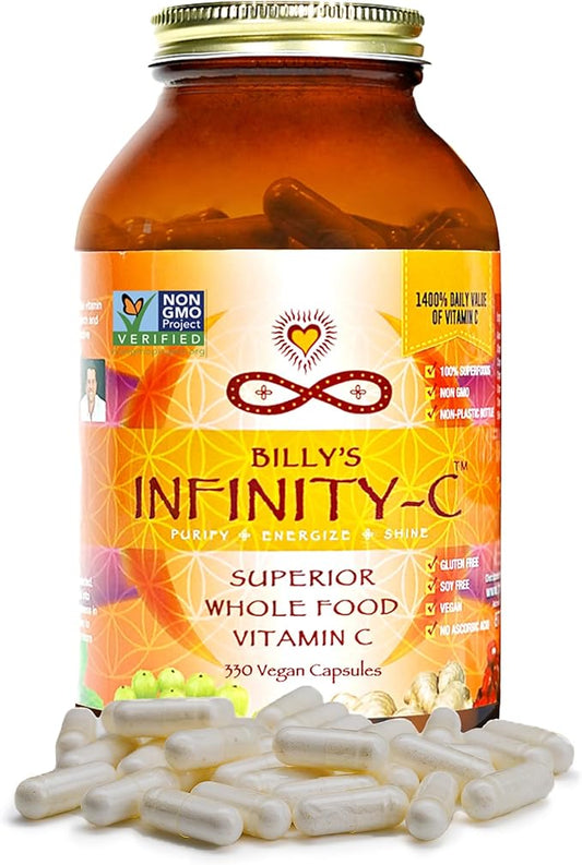 Infinity-C Organic Vitamin C Capsules, Bioavailable VIT C from Acerola, Camu Camu & Amla, Whole Food Vitamin C 1000mg, Immune Support Superfoods, Shilajit, Astragalus Root & Ginger (30 Servings)