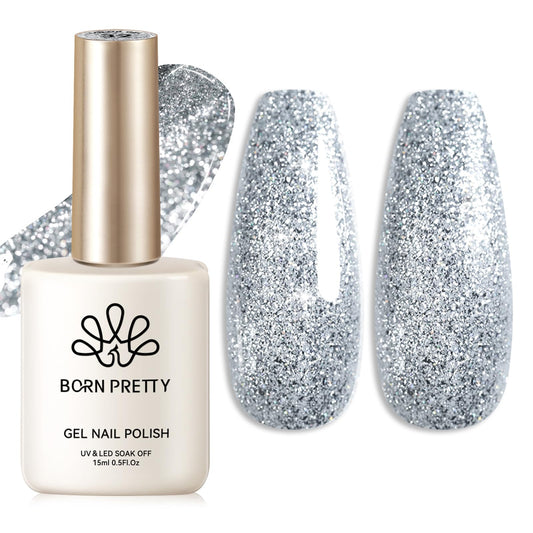 Born Pretty Silver Glitter Gel Nail Polish Christmas Shimmer Sparkly Shiny Silver Hema-Free Gel Polish Nail Art Design Manicure DIY at Home 15ml