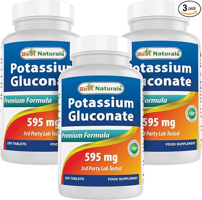 Best Naturals Potassium Gluconate 595 mg 250 Tablets (250 Count (Pack of 3))