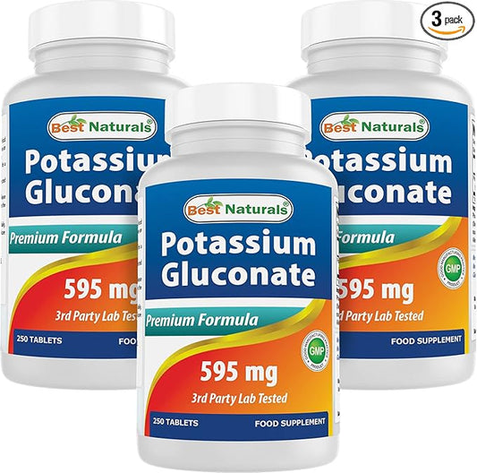 Best Naturals Potassium Gluconate 595 mg 250 Tablets (250 Count (Pack of 3))