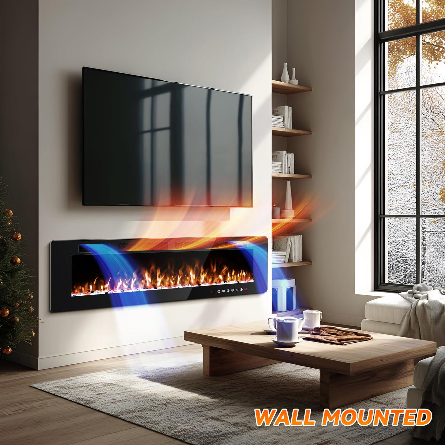 Tornivk 72 Inch Electric Fireplace Inserts Ultra-Thin Freestanding 750/1500W Electric Fireplace Heater Wall Mounted or Recessed Fireplace Electric with Adjustable Multicolor Flame,Timer
