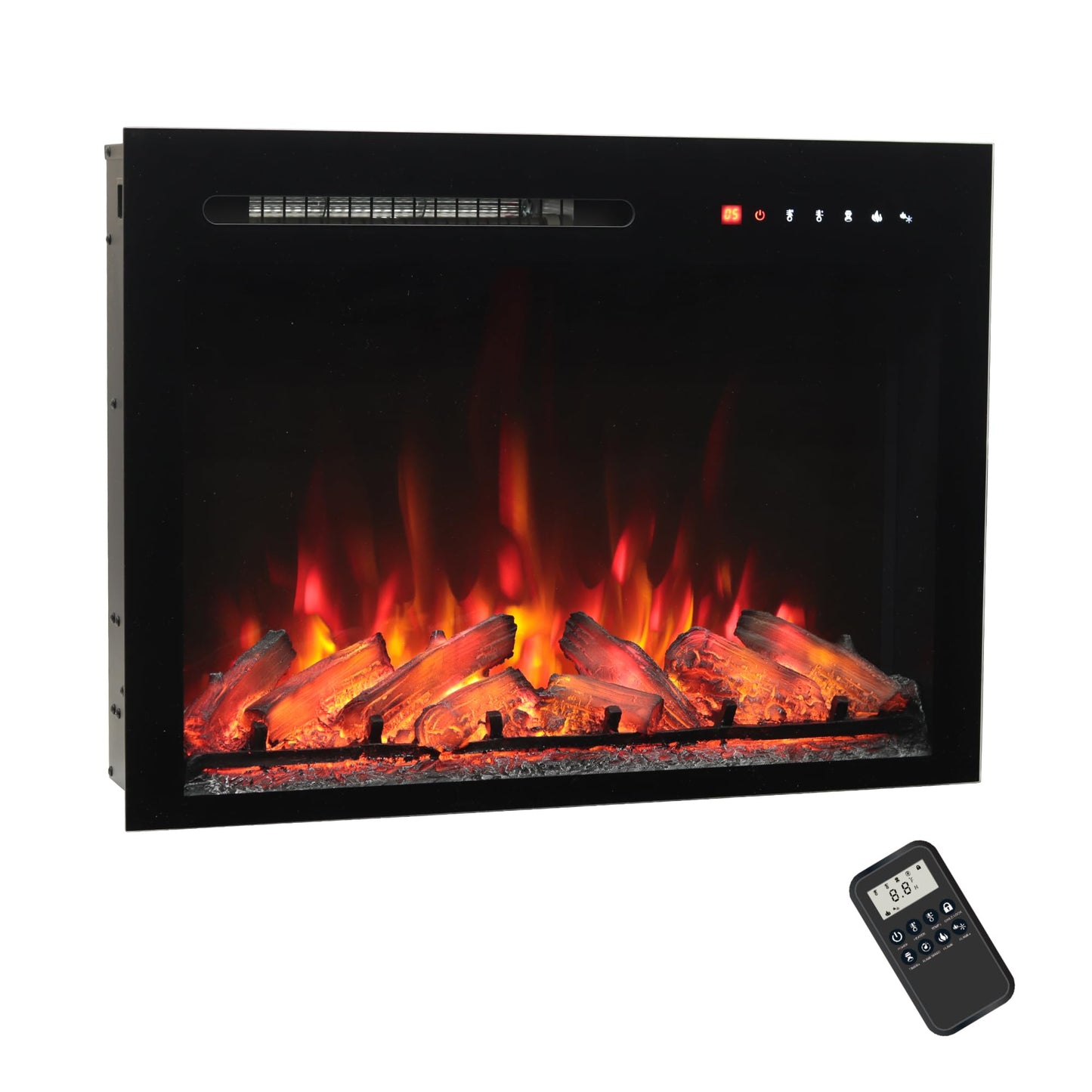 Oxhark Flame 28 in Wall Mounted & Recessed Electric Fireplace Inserts, Electric Fireplace Heater with Remote Control, 6 Levels Brightness, 9H Timer, Black, 1500W/750W
