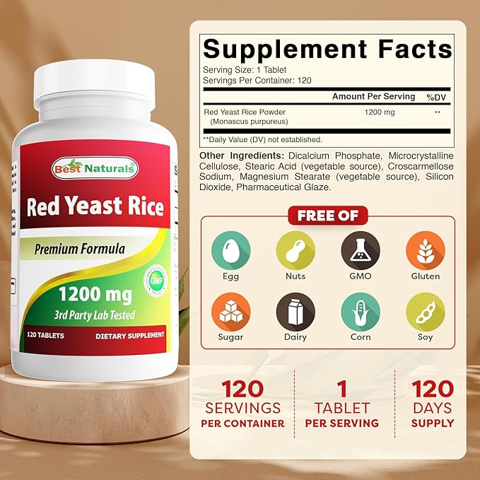 Best Naturals Red Yeast Rice 1200 mg (Non-GMO) 120 Tablets (120 Count (Pack of 3))