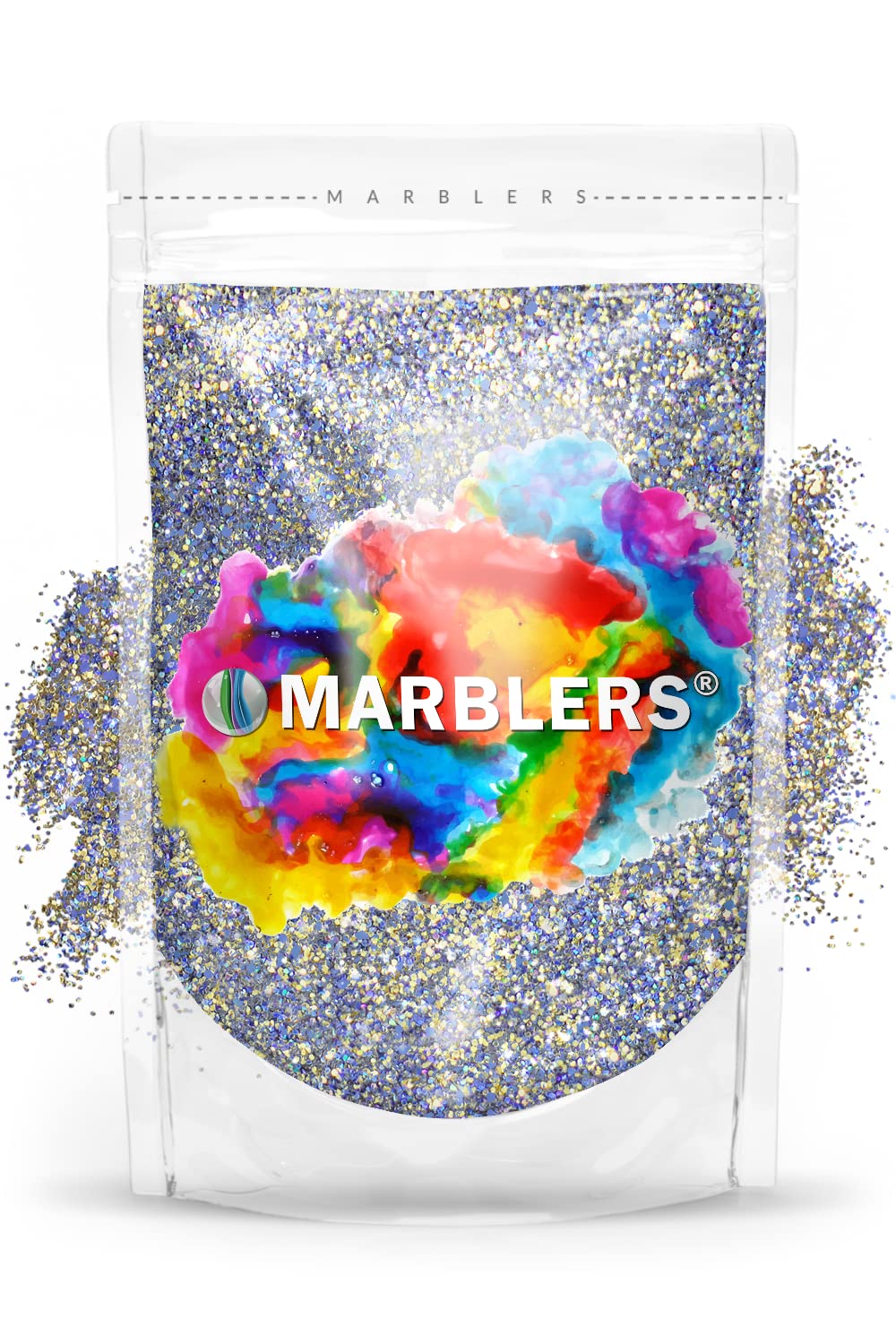 MARBLERS Holographic Glitter [Gold Splash Blue] 3oz (85g) | Fine | Non-Toxic, Vegan, Cruelty-Free | Face, Body, Eyeshadow, Hair, Festival, Party Makeup | Nail Art, Polish | Resin, Tumbler, Candle