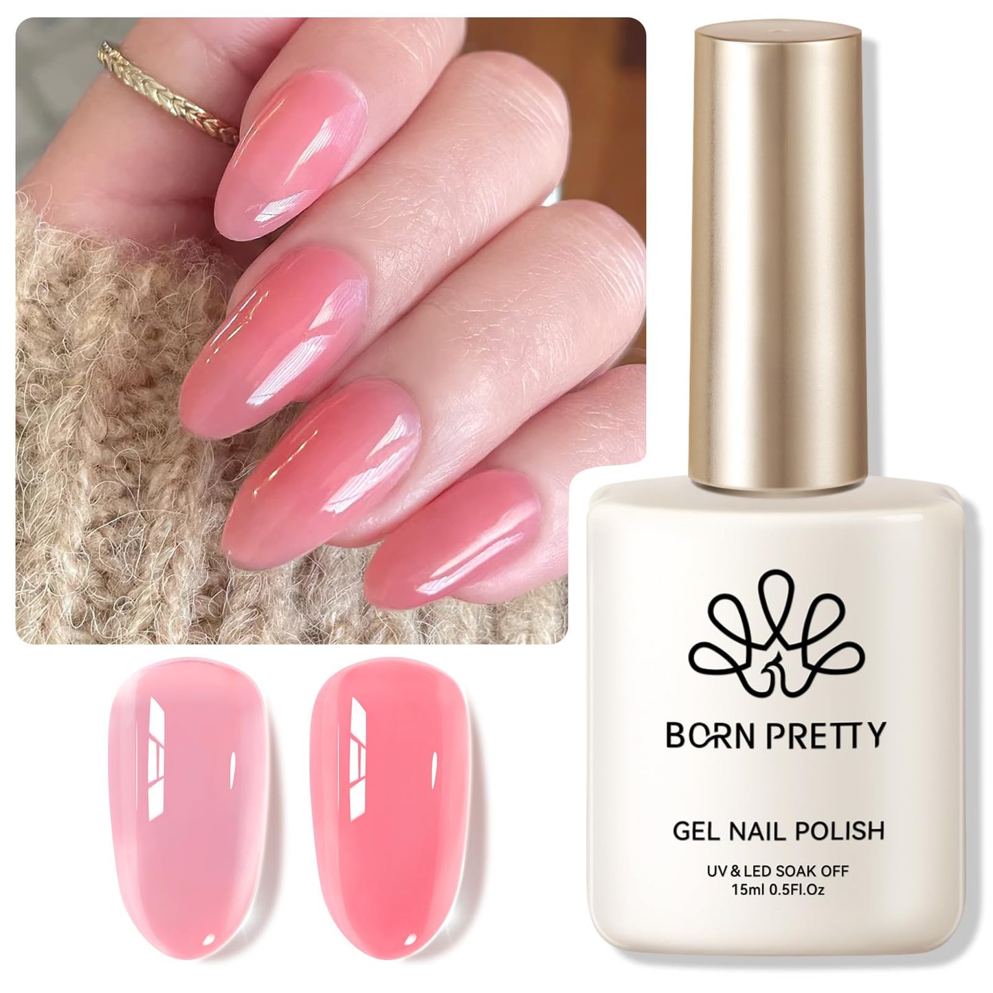 Born Pretty Gel Nail Polish-Long Lasting,Odorless,Spring Colors Pink Translucent 15ML-Salon Quality DIY Gel Polish Kit