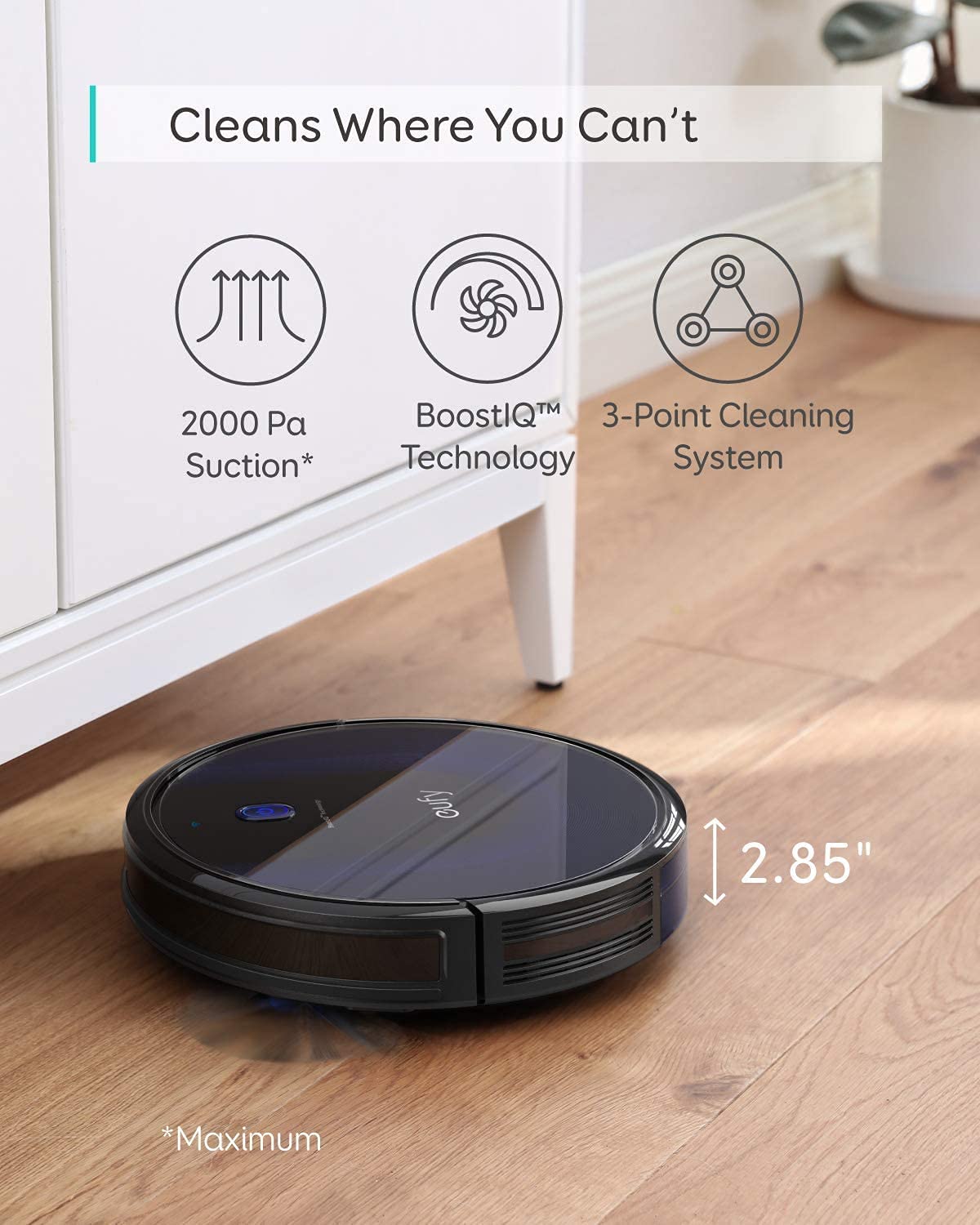 Eufy BoostIQ RoboVac 15C MAX, Wi-Fi Connected, Super-Thin, 2000Pa Suction, Quiet, Self-Charging Robotic Vacuum Cleaner, Cleans Hard Floors to Medium-Pile Carpets, Black (Renewed)