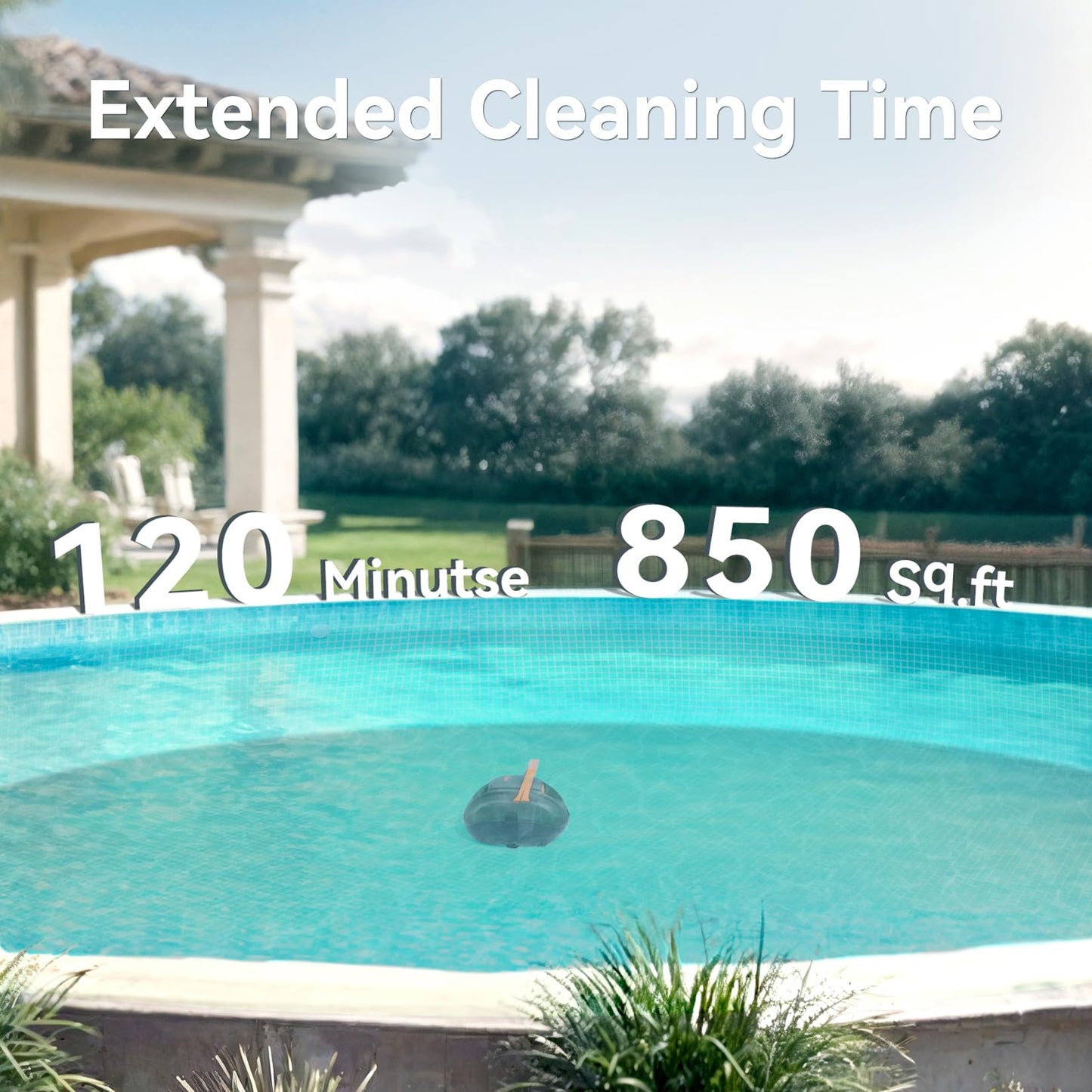 CliBot Cordless Robotic Pool Cleaner, Automatic Pool Vacuum with 120Mins Runtime, Powerful Suction and Auto-Parking, Pool Vacuum for Above Ground Pool Up to 850 Sq. Ft