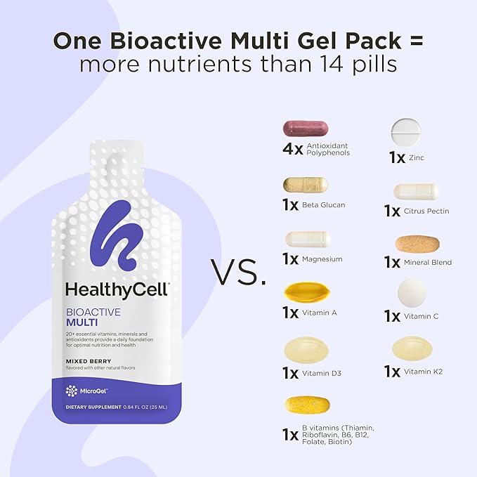 Healthycell Bioactive Multi + Joint Health & Mobility Bundle - Complete Daily Vitamin for Men and Women + Joint Lubrication Supplement - Maximum Absorption Liquid Supplements - 30 Gel Packs x 2