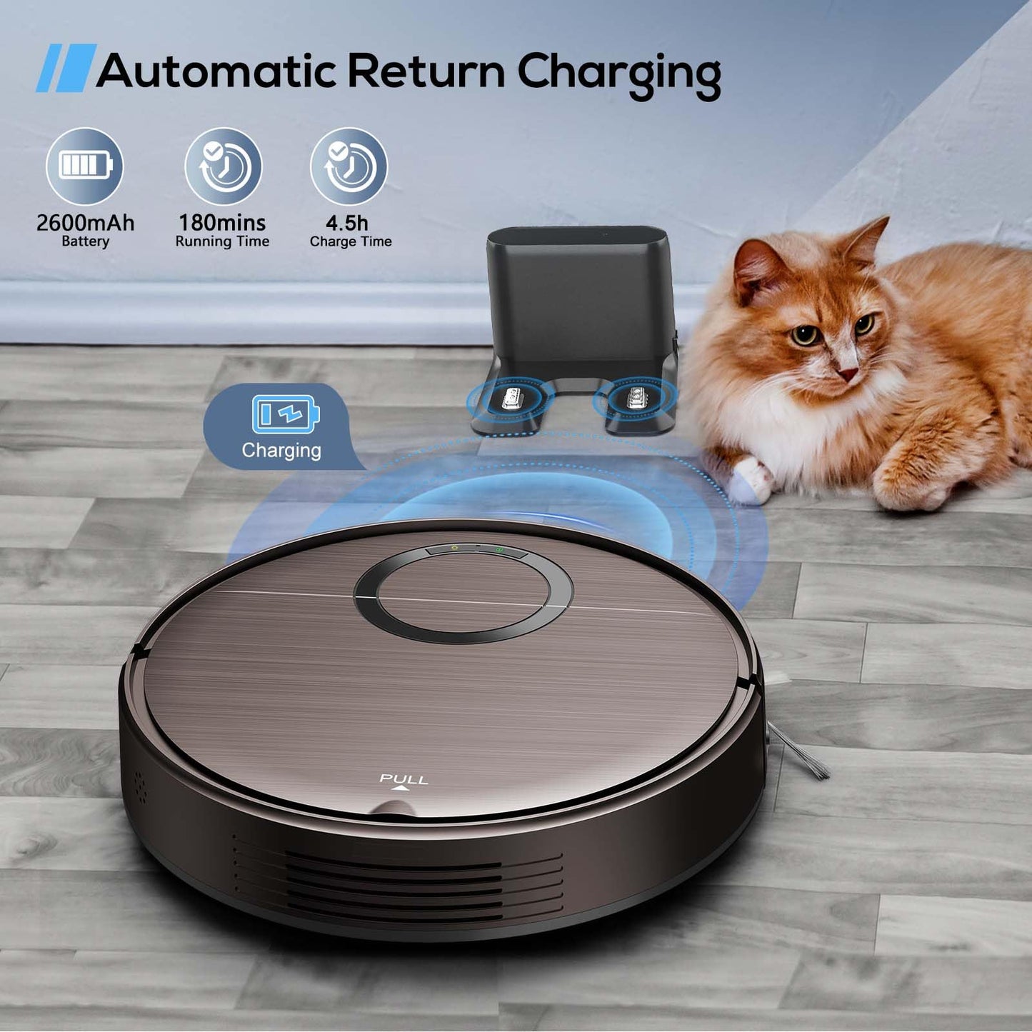 Robot Vacuum and Mop Combo, 2 in 1 Mopping Robot Vacuum Cleaner with 2000Pa Max Suction, Wi-Fi/App/Remote, Schedule, Self-Charging Slim Robotic Vacuum, Ideal for Pet Hair, Low-Pile Carpet, Hard Floor
