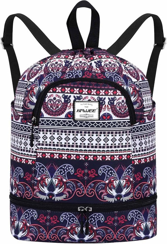 Dry Wet Drawstring Backpack with Shoe Compartment for Women Adjustable Gym Bag