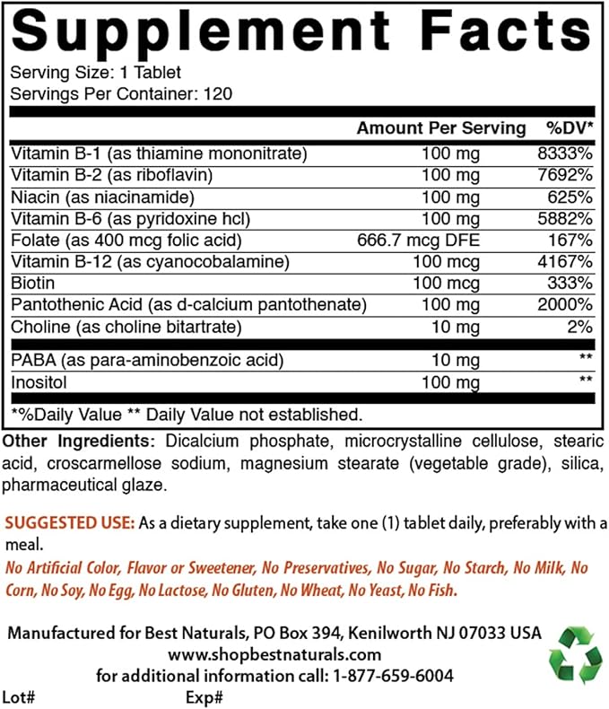 Best Naturals B 100 Complex 120 Tablets (B Complex Vitamins) (120 Count (Pack of 2))