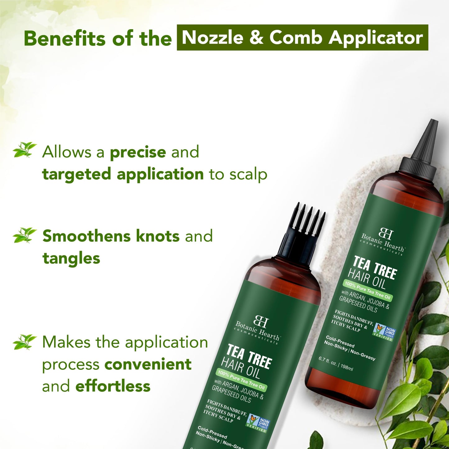 Botanic Hearth 100% Pure Tea Tree Oil for Hair (6.7 fl oz, Pack of 2) | Infused with Jojoba & Grapeseed Oils | Soothes Itchy Scalp & Fights Dandruff | Non GMO Verified