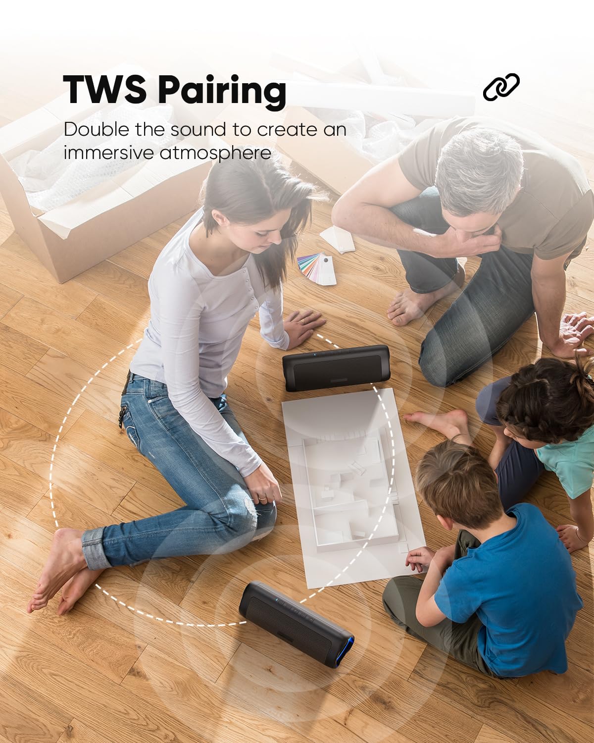 Bluetooth Speaker with HD Sound, Portable Wireless, IPX5 Waterproof, Up to 20H Playtime, TWS Pairing, BT5.3, for Home/Party/Outdoor/Beach, Stocking Stuffers, White Elephant Gifts for Adults (Black)