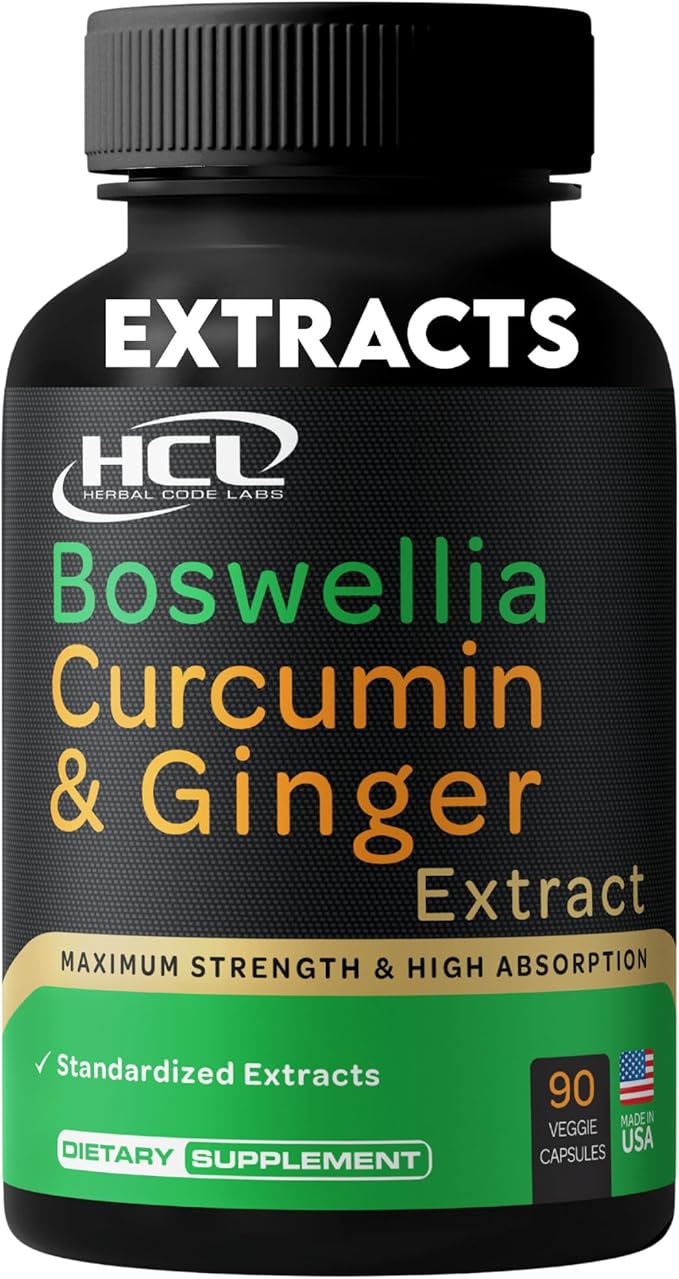 Boswellia Curcumin Ginger Extracts Supplement – Strong 95% Curcuminoids Natural Joint Support Pills – Extra Strength Boswelia with Turmeric Curcumin & Organic Ginger Supplement