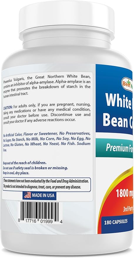 Best Naturals White Kidney Bean Complex 1800 mg Per Serving- 180 Capsules. Non-GMO, and Gluten Free