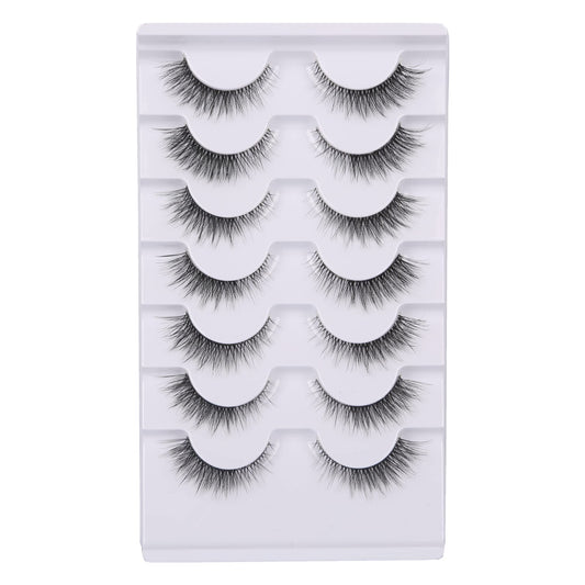 Gmagictobo Lashes Natural Cat Eye Look Clear Band False Eyelashes Wispy Lashes Fluffy 3D Faux Mink Eyelashes Short Fake Eyelashes 7 Pairs Pack