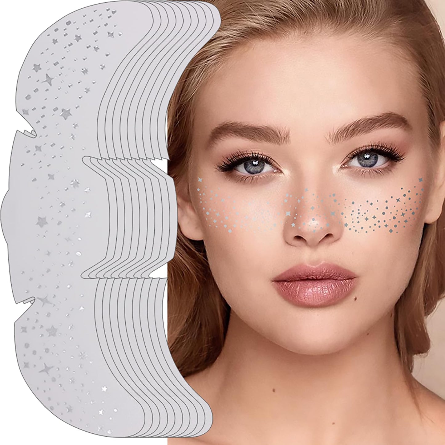 Face Glitter Freckles Tattoo, Sliver Glow Up Makeup Patches, Face Glitter Makeup Speckles Patches, Cute Glitter Makeup Accessories for Women Cosmetic Glitter for Face - 10 Counts (Sliver #02)