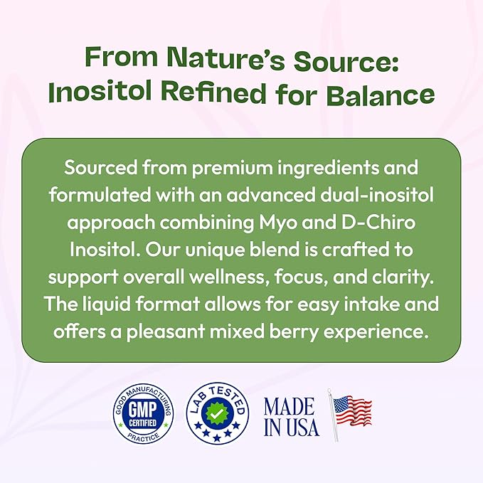 Inositol Supplement - Pure & Potent Myo-Inositol Vitamins for Women - Vegan, Easy Liquid Dose - Non-GMO Liquid Drops to Support Mental Clarity, Cellular Health and General Wellness (Mixed Berry, 60ml)
