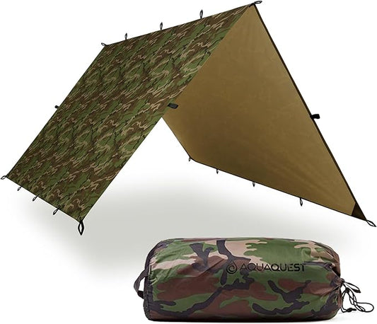 AquaQuest Safari Camping Tarp - Lightweight Durable Rain Fly - Waterproof Camping Essentials for Hiking, Backpacking & Hammock, 20 x 13 ft, Woodland Camo