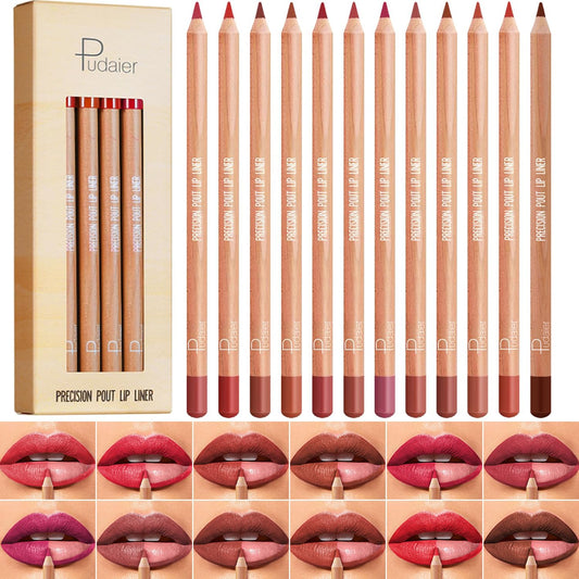 12 Pcs Pink Nude Brown Lip Liner Makeup Set - Waterproof & Smudge-Proof Matte Pencil Lip Liner Pack, Long-Lasting & Durable, Smooth & Easy Glide, Non-Smudge, Contouring, Filling & Layering (Set A)