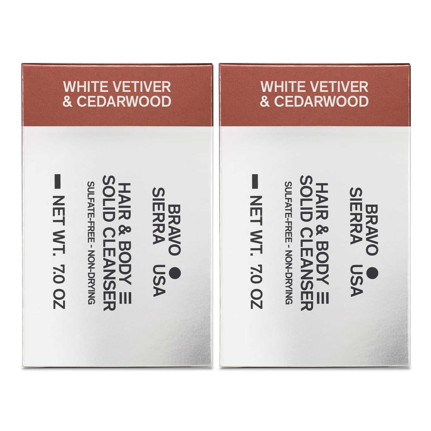 Bravo Sierra Body & Hair Bar, 2-Pack - All-In-One Shampoo & Facial Cleanser With White Vetiver & Cedarwood, 7 Oz - Coconut, Shea