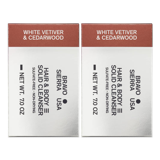 Bravo Sierra Body & Hair Bar, 2-Pack - All-In-One Shampoo & Facial Cleanser With White Vetiver & Cedarwood, 7 Oz - Coconut, Shea