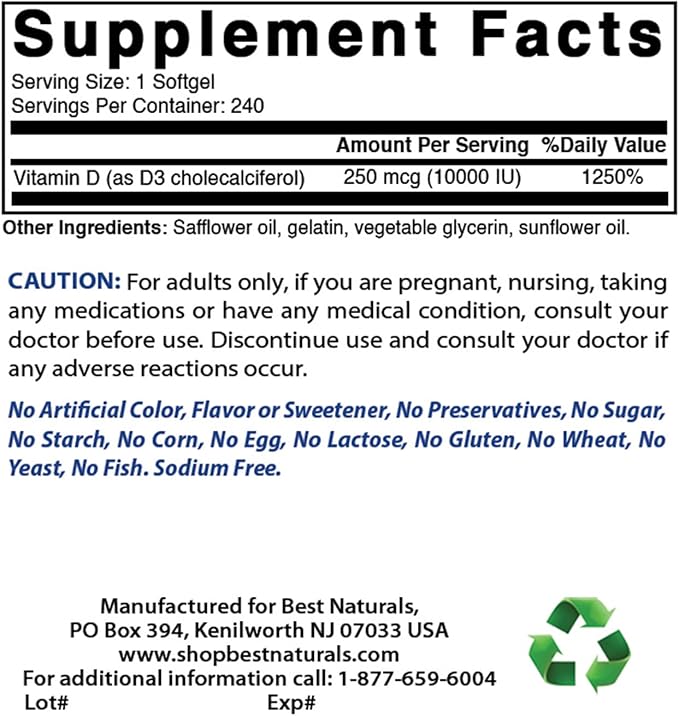 Best Naturals Vitamin B-12 6000 mcg & Vitamin D3 10000 IU